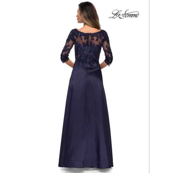 LA FEMME EVENING Navy 27988 Evening Gown SZ 8 - Picture 3 of 10